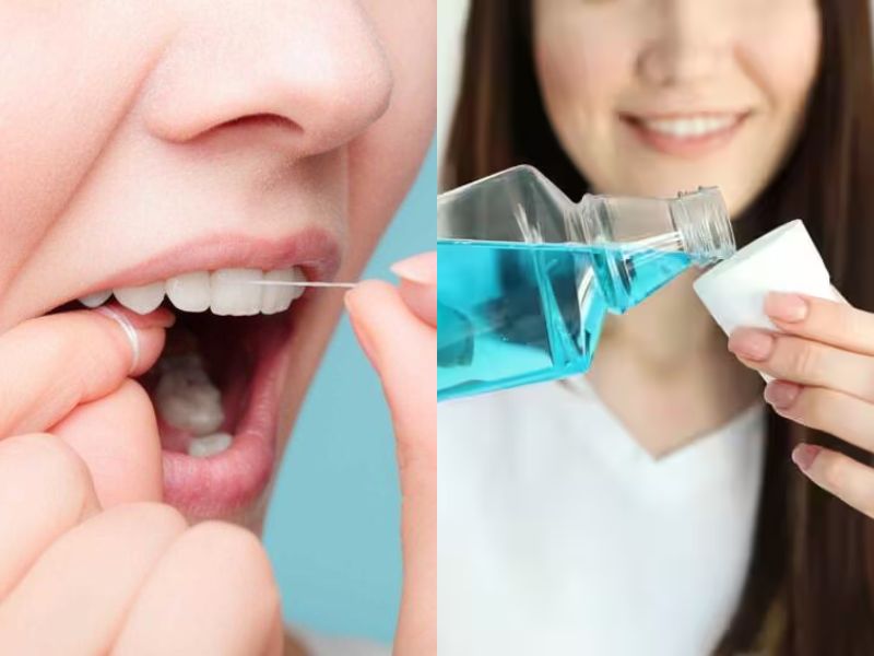 Vệ sinh răng miệng sạch sẽ bằng cách kết hợp dùng chỉ nha khoa, nước súc miệng 